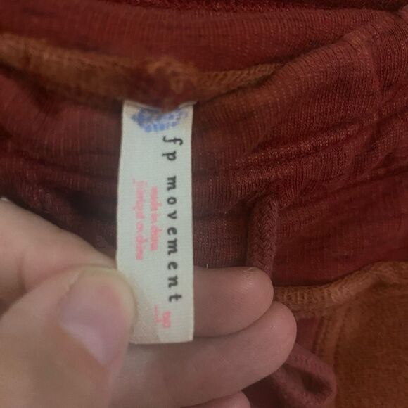 Free People Movement size Large raw hem brown red pants drawstring patch work - Picture 4 of 5